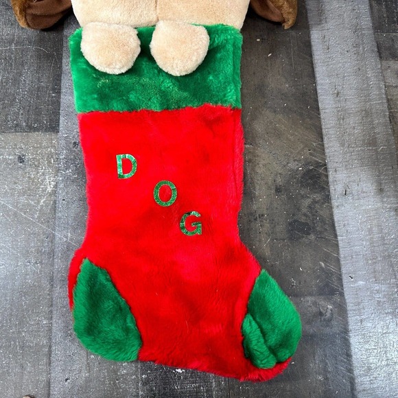 90s Prima Creations Plush Dog Christmas Stocking 23" Large Head Holiday - Picture 4 of 11
